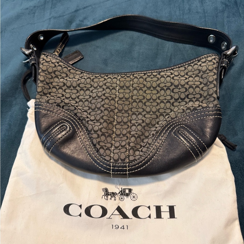 Signature Authentic Coach Black and Tan Small Hobo Bag